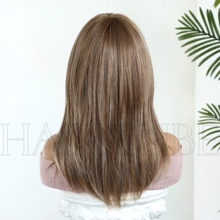 Temperament shallow rice dumplings Daily Light Brown Wig - Heat Resi lace front wig side view - WigBloom