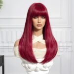 LC6044-1 Wig Wine Red Long Straight Hair Hea lace front wig side view - WigBloom