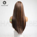 brown straight lace front wig top view - WigBloom