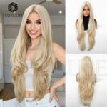 Blonde curly lace front wig detail view - WigBloom