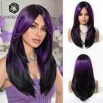 Gradient blue Wig Women's Blue and White Gradient lace front wig detail view - WigBloom