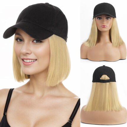 Cap Short Straight Hair Women Short lace front wig side view - WigBloom