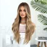 Camel color Golden Gradient Dye Wig Headgear Me lace front wig back view - WigBloom