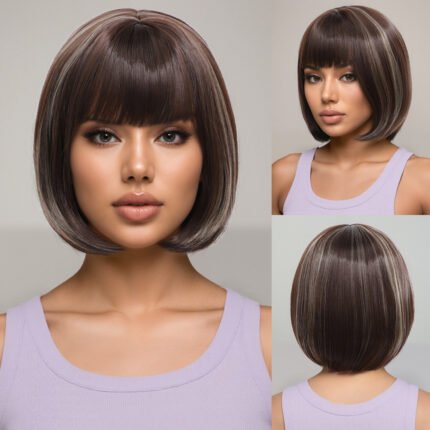 YN340(30CM 120g) New Short Straight Hair Straight Ba lace front wig side view - WigBloom