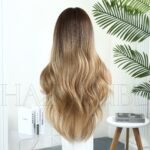 Camel color Golden Gradient Dye Wig Headgear Me lace front wig side view - WigBloom