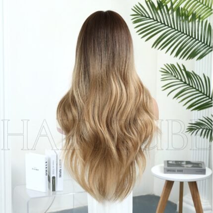 Camel color Golden Gradient Dye Wig Headgear Me lace front wig side view - WigBloom