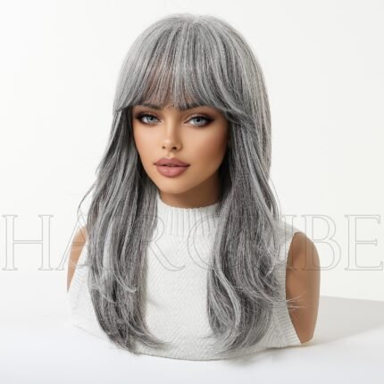 Gray Wig Headgear Off-White Brim Lazy Mi lace front wig side view - WigBloom