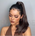 Natural Black curly lace front wig detail view - WigBloom
