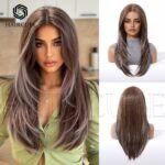 Natural Black straight lace front wig detail view - WigBloom