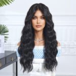 Natural Black curly lace front wig detail view - WigBloom