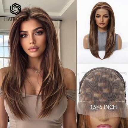 Natural Black straight lace front wig front view - WigBloom