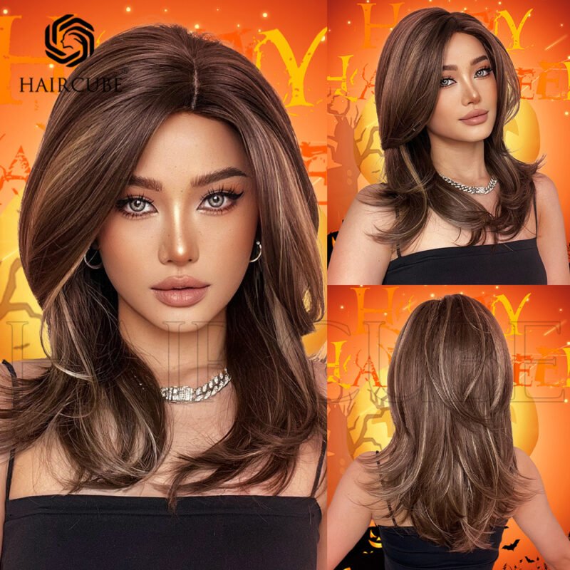 Wig Eight-character Bangs Gradient lace front wig side view - WigBloom