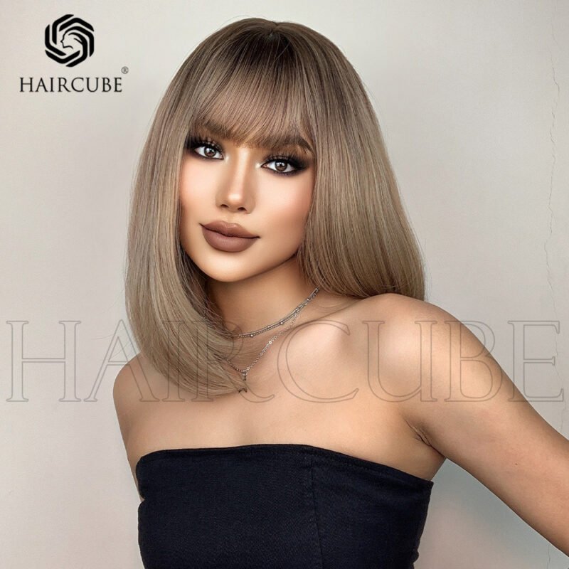 Default Women's straight bangs head dyed bl lace front wig side view - WigBloom