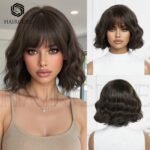 Natural Black curly lace front wig detail view - WigBloom