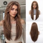 Natural Black straight lace front wig detail view - WigBloom
