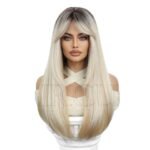 SWLC8357-2BL24 Wig Headgear White Gold Head Dyed E lace front wig detail view - WigBloom