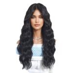 Natural Black curly lace front wig top view - WigBloom