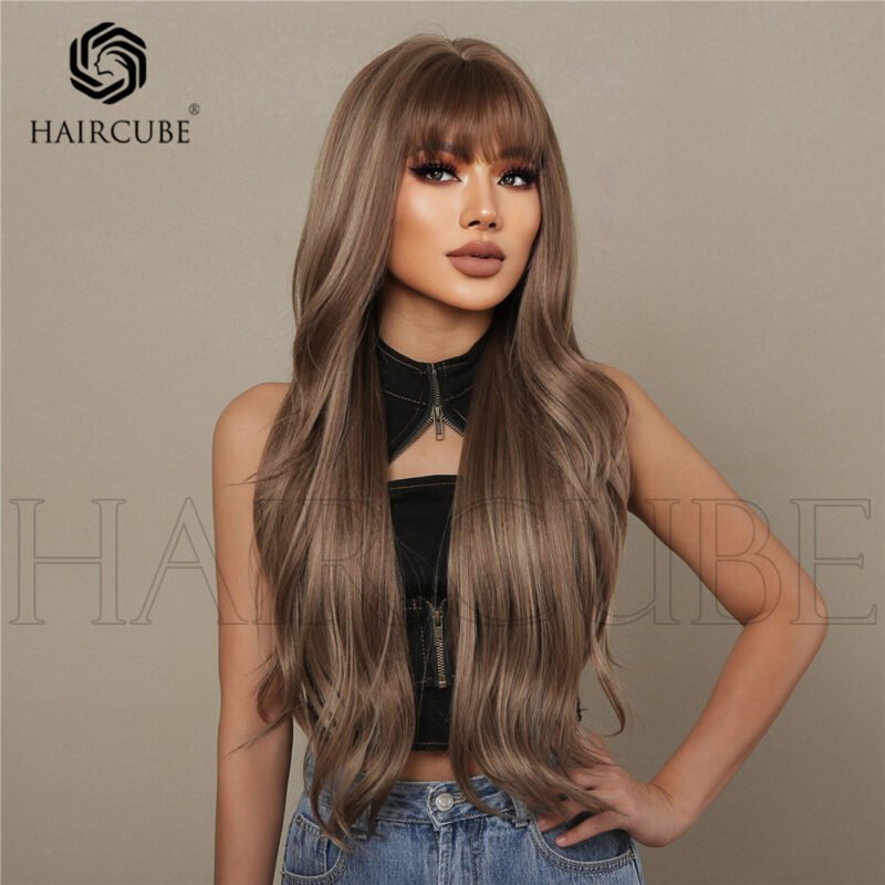 Default 24inch gradient brown long curly ha lace front wig side view - WigBloom