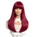 LC6044-1 Wig Wine Red Long Straight Hair Hea lace front wig top view - WigBloom