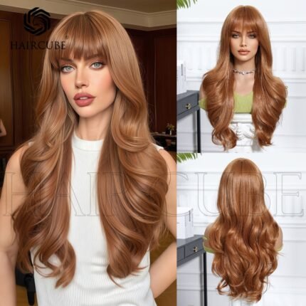 Orange Daily Natural Headgear with Big Wave Long Curly Hair Mechanism Chemical Fiber Headgear - Heat Resistant Synthetic Curly Wig