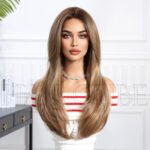 SWLC8297-3BR26 Heat-Resistant lace front wig detail view - WigBloom