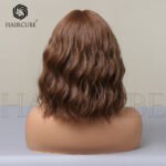 Default Style black brown shoulder-length s lace front wig top view - WigBloom
