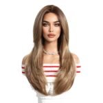 SWLC8297-3BR26 Heat-Resistant lace front wig top view - WigBloom