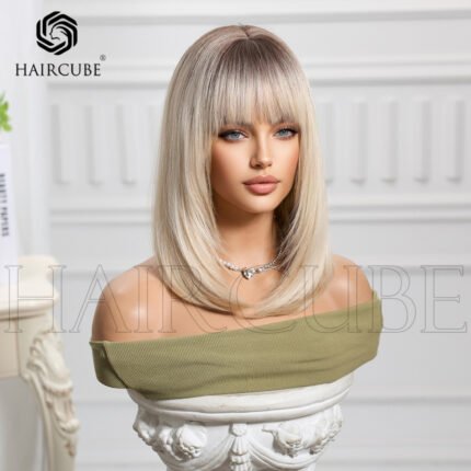 gradient curly lace front wig front view - WigBloom