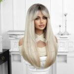 SWLC8357-2BL24 Wig Headgear White Gold Head Dyed E lace front wig top view - WigBloom