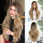 Camel color Golden Gradient Dye Wig Headgear Me lace front wig front view - WigBloom