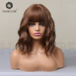 Default Style black brown shoulder-length s lace front wig side view - WigBloom