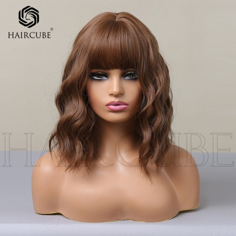 Default Style black brown shoulder-length s lace front wig side view - WigBloom