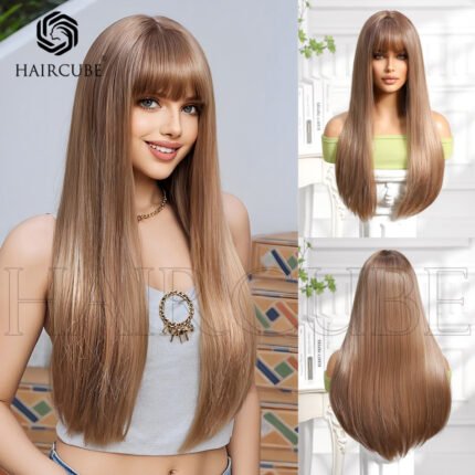 [1 Brown] 28inch Heat-Resistant lace front wig front view - WigBloom