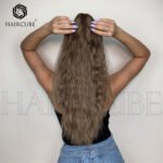 Default Long Brown Grab Clip Corn Whiskers lace front wig top view - WigBloom