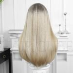 SWLC8357-2BL24 Wig Headgear White Gold Head Dyed E lace front wig back view - WigBloom