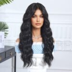 Natural Black curly lace front wig side view - WigBloom