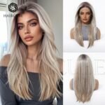 Natural Black straight lace front wig detail view - WigBloom