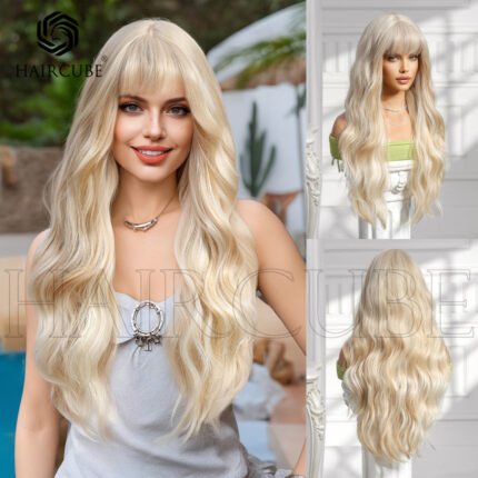 Pale gold 28inch,270g Barbie wig full head cover light wh lace front wig front view - WigBloom