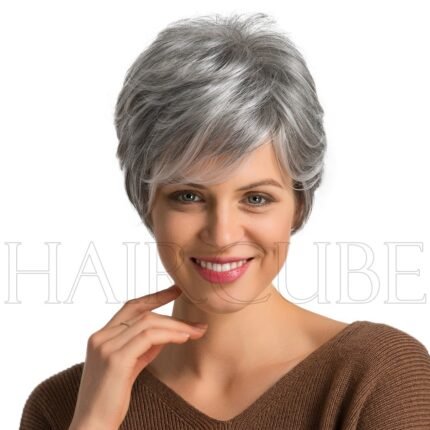 Gray mix New Wig Women's European and Americ lace front wig side view - WigBloom