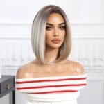 Gradient straight lace front wig side view - WigBloom