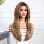 SWLC8297-3BR26 Heat-Resistant lace front wig side view - WigBloom