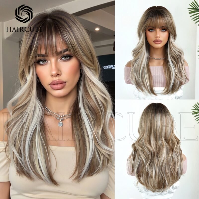 wig long curly hair new brown highl lace front wig front view - WigBloom