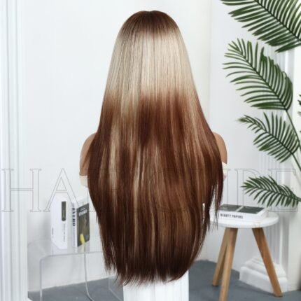 straight hair style Siamese Wig Straight Bang Women's C lace front wig side view - WigBloom