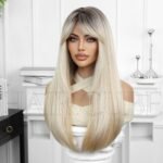 SWLC8357-2BL24 Wig Headgear White Gold Head Dyed E lace front wig side view - WigBloom