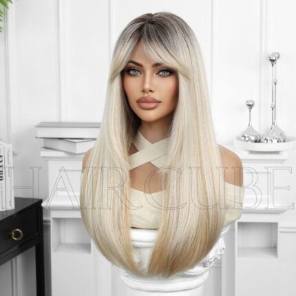 Wig Headgear White Gold Head Dyed E lace front wig side view - WigBloom