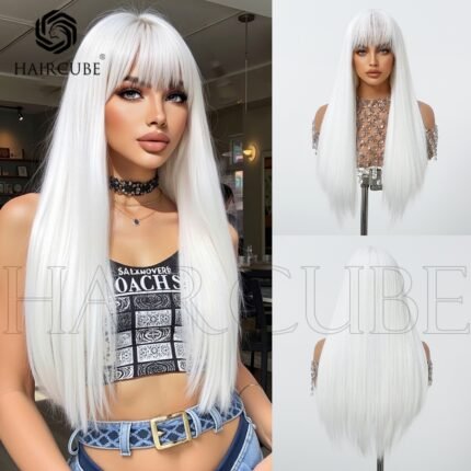 White Wig Long Hair Lolita Natural Universal Long Straight Hair Cosr Daily Holiday Full Head Cover Women's Full Top - Heat Resistant Synthetic Straight Wig