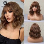 Default Style black brown shoulder-length s lace front wig front view - WigBloom