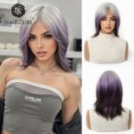 Gradient blue Wig Women's Blue and White Gradient lace front wig front view - WigBloom