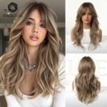 Brown curly lace front wig front view - WigBloom