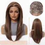 Natural Black straight lace front wig top view - WigBloom